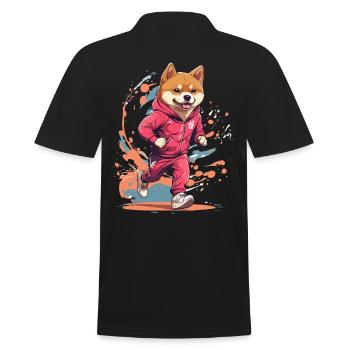 Shiba Dog Streetwear Jogging & Aesthetic Style - Men's Polo Shirt - black - Back - Kai (181cm)