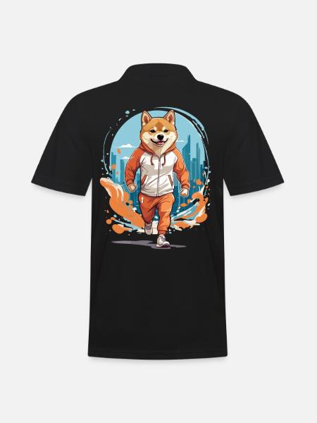 Shiba Hund Streetwear Joggen Ästhetischer Fitness - Männer Poloshirt - Schwarz