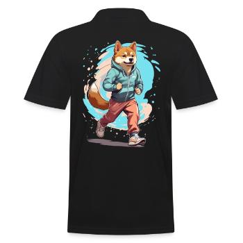 Shiba Dog Streetwear Jogging Aesthetic Style - Men's Polo Shirt - black - Back - Kai (181cm)