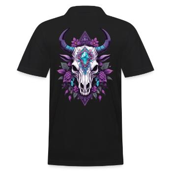 Bull Skull Spiritual Mandala Feathers Design - Men's Polo Shirt - black - Back - Kai (181cm)