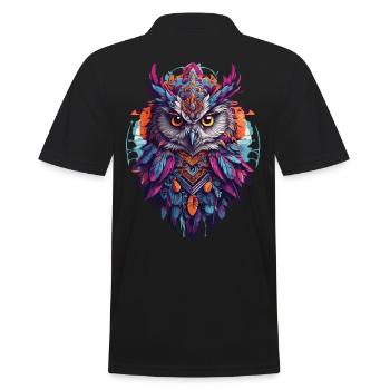 Owl Spiritual Mandala Animal Dream Catcher Design - Men's Polo Shirt - black - Back - Kai (181cm)