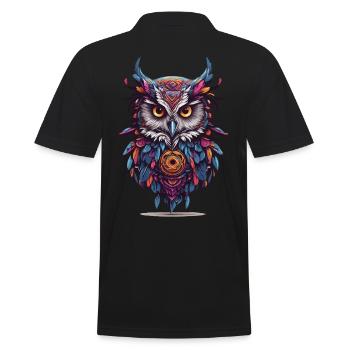 Owl Spiritual Mandala Dream Catcher Design - Men's Polo Shirt - black - Back - Kai (181cm)