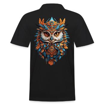 Owl Spiritual Mandala Animal Dream Catcher Design - Men's Polo Shirt - black - Back - Kai (181cm)