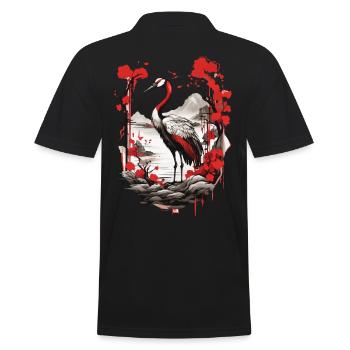 Crane Asian Aesthetic Vintage Streetwear - Men's Polo Shirt - black - Back - Kai (181cm)