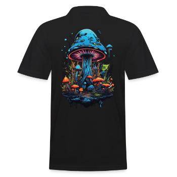 Lebendige Farben Wald Pilze Psychedelic Goa Trance - Männer Poloshirt - Schwarz - Hinten - Kai (181cm)