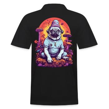 Magischer Mops Hund Psychedelic Art Wald Pilze - Männer Poloshirt - Schwarz - Hinten - Kai (181cm)