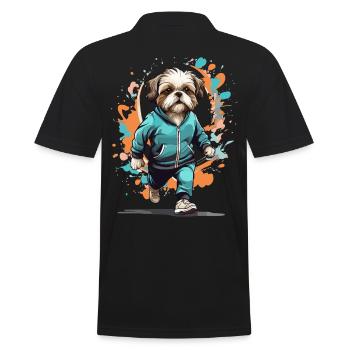 Shih Tzu dog streetwear jogging aesthetic - Men's Polo Shirt - black - Back - Kai (181cm)