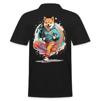 Shiba Dog Streetwear Jogging Aesthetic Fitness - Men's Polo Shirt - black - Back - Kai (181cm)