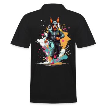 Design de course streetwear pour chien Doberman - Polo Homme - noir - Dos - Kai (181cm)