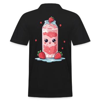 Himbeeren Kawaii Anime Milchshake Spaß - Männer Poloshirt - Schwarz - Hinten - Kai (181cm)