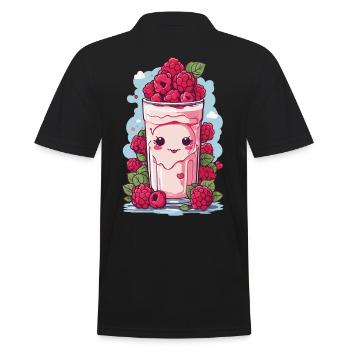 Himbeeren Niedlicher Milchshake Kawaii Anime Spaß - Männer Poloshirt - Schwarz - Hinten - Kai (181cm)