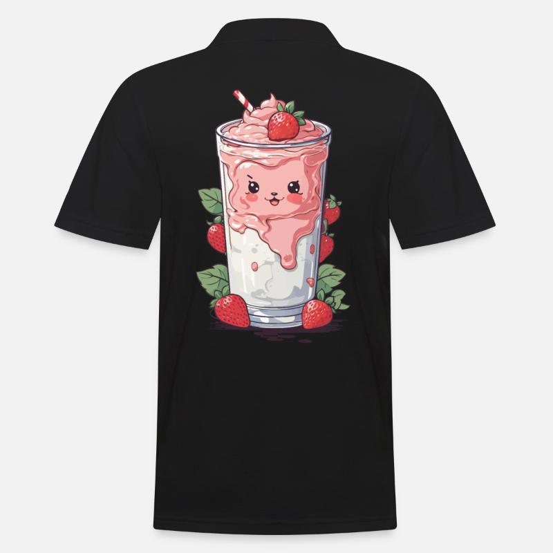 Fraises Mignon Milkshake Kawaii Fun - Polo Homme - noir