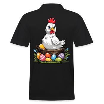 Colorful Chicken Cute Funny Easter Eggs Nest - Men's Polo Shirt - black - Back - Kai (181cm)