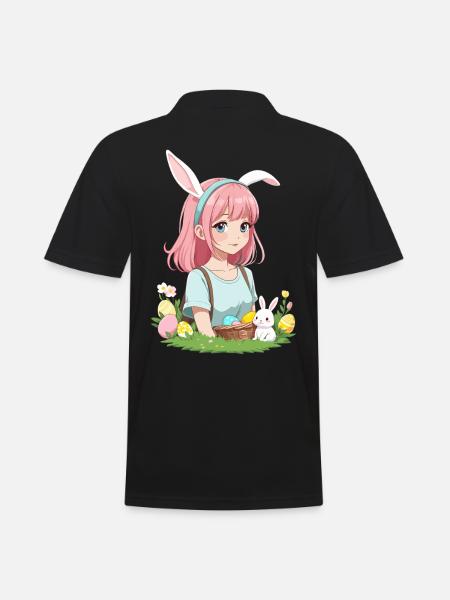 Anime Easter Kawaii Easter Bunny Manga Girl Otaku - Men's Polo Shirt - black