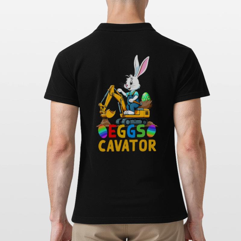 Funny Easter Saying Easter Bunny Excavator Driver Men's Polo Shirt