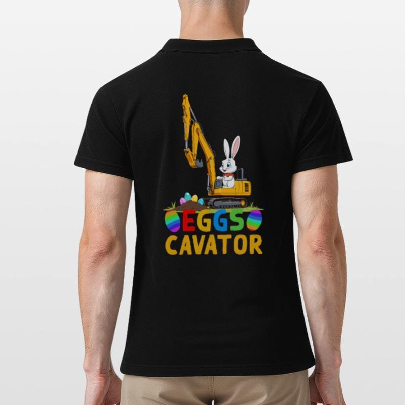 Funny Easter Saying Easter Bunny Excavator Driver Men's Polo Shirt