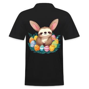 Lustiges Faultier Osterhase Ikonisches Ostern - Männer Poloshirt - Schwarz - Hinten - Kai (181cm)