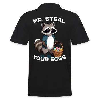 Funny Egg Thief Raccoon Easter Bunny Design - Men's Polo Shirt - black - Back - Kai (181cm)