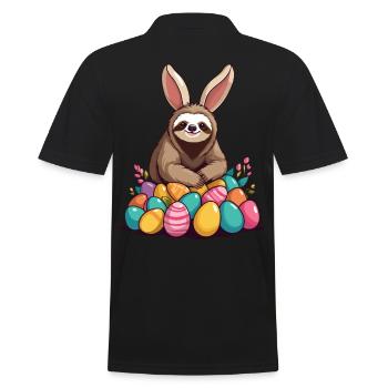 Lustiges Faultier Osterhase Ikonisches Ostern - Männer Poloshirt - Schwarz - Hinten - Kai (181cm)