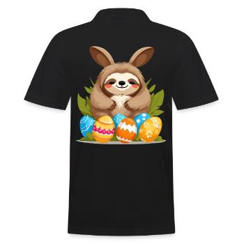 Lustiges Faultier Osterhase Ikonisches Ostern - Männer Poloshirt - Schwarz - Hinten - Kai (181cm)