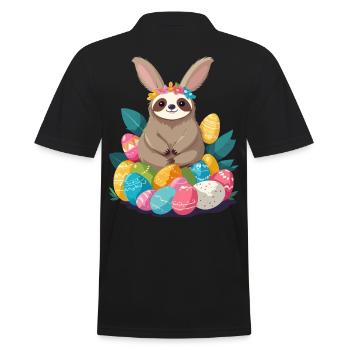 Lustiges Faultier Osterhase Ikonisches Ostern - Männer Poloshirt - Schwarz - Hinten - Kai (181cm)