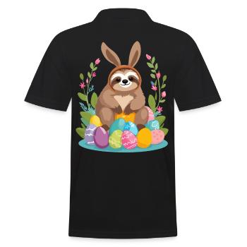 Lustiges Faultier Osterhase Ikonisches Ostern - Männer Poloshirt - Schwarz - Hinten - Kai (181cm)