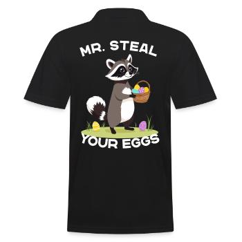 Funny Egg Thief Raccoon Easter Bunny Design - Men's Polo Shirt - black - Back - Kai (181cm)
