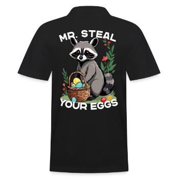 Funny Egg Thief Raccoon Easter Bunny Design - Men's Polo Shirt - black - Back - Kai (181cm)