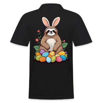 Lustiges Faultier Osterhase Ikonisches Ostern - Männer Poloshirt - Schwarz - Hinten - Kai (181cm)