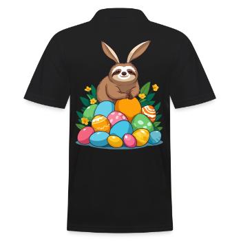Lustiges Faultier Osterhase Ikonisches Ostern - Männer Poloshirt - Schwarz - Hinten - Kai (181cm)