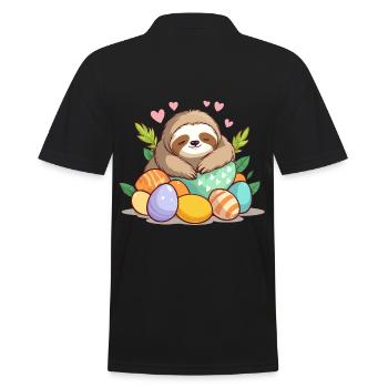 Lustiges Faultier Osterhase Süßes Osterdesign - Männer Poloshirt - Schwarz - Hinten - Kai (181cm)