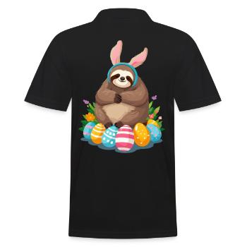 Lustiges Faultier Osterhase Ikonisches Ostern - Männer Poloshirt - Schwarz - Hinten - Kai (181cm)
