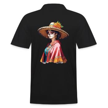 Iconic Sugar Skull Mexico Skull Streetwear - Men's Polo Shirt - black - Back - Kai (181cm)