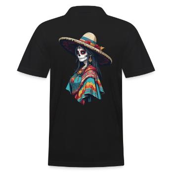 Ikonischer Zuckerschädel Mexiko Skull Streetwear - Männer Poloshirt - Schwarz - Hinten - Kai (181cm)