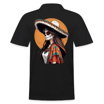 Iconic Sugar Skull Mexican Girl - Men's Polo Shirt - black - Back - Kai (181cm)