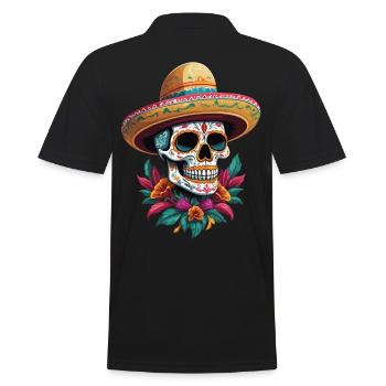 Ikonischer Zuckerschädel Mexiko Streetwear - Männer Poloshirt - Schwarz - Hinten - Kai (181cm)
