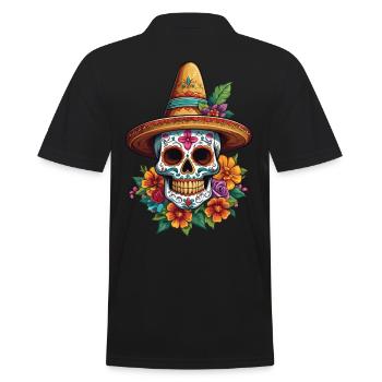 Iconic Sugar Skull Mexico Skull Streetwear - Men's Polo Shirt - black - Back - Kai (181cm)