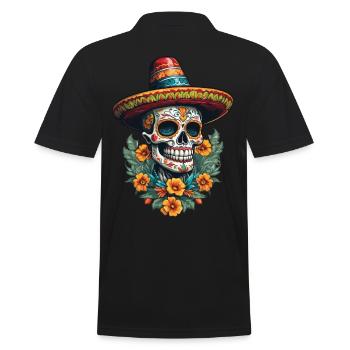 Ikonischer Zuckerschädel Mexiko Streetwear - Männer Poloshirt - Schwarz - Hinten - Kai (181cm)