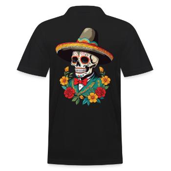 Iconic Sugar Skull Mexico Skull Streetwear - Men's Polo Shirt - black - Back - Kai (181cm)