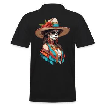 Iconic Sugar Skull Mexico Skull Streetwear - Men's Polo Shirt - black - Back - Kai (181cm)