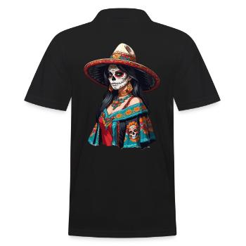 Iconic Sugar Skull Mexico Skull Streetwear - Men's Polo Shirt - black - Back - Kai (181cm)