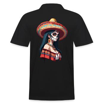 Ikonischer Zuckerschädel Mexikanisches Girl - Männer Poloshirt - Schwarz - Hinten - Kai (181cm)