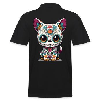 Chat Kawaii Emblématique Sugar Skull Mexique - Polo Homme - noir - Dos - Kai (181cm)