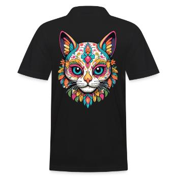 Katze Ikonischer Zuckerschädel Mexikanischer - Männer Poloshirt - Schwarz - Hinten - Kai (181cm)