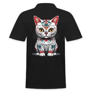 Chat Iconique Sugar Skull Mexique Streetwear - Polo Homme - noir - Dos - Kai (181cm)