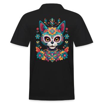 Sugar Skull Cat Aesthetic Mexico Streetwear - Men's Polo Shirt - black - Back - Kai (181cm)