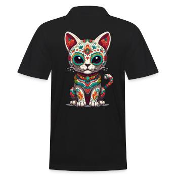 Chat Mexique Sugar Skull Iconique Streetwear - Polo Homme - noir - Dos - Kai (181cm)