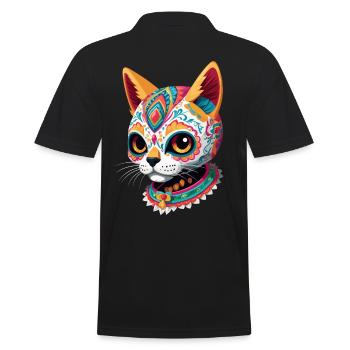 Sugar Skull Cat Mexican Holiday - Men's Polo Shirt - black - Back - Kai (181cm)