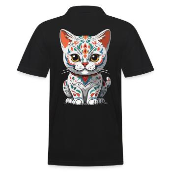 Ikonischer Zuckerschädel Katze Mexikanischer - Männer Poloshirt - Schwarz - Hinten - Kai (181cm)