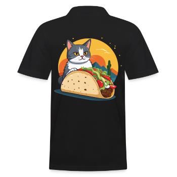 Taco Cat Cinco De Mayo Funny Aesthetic Design - Men's Polo Shirt - black - Back - Kai (181cm)